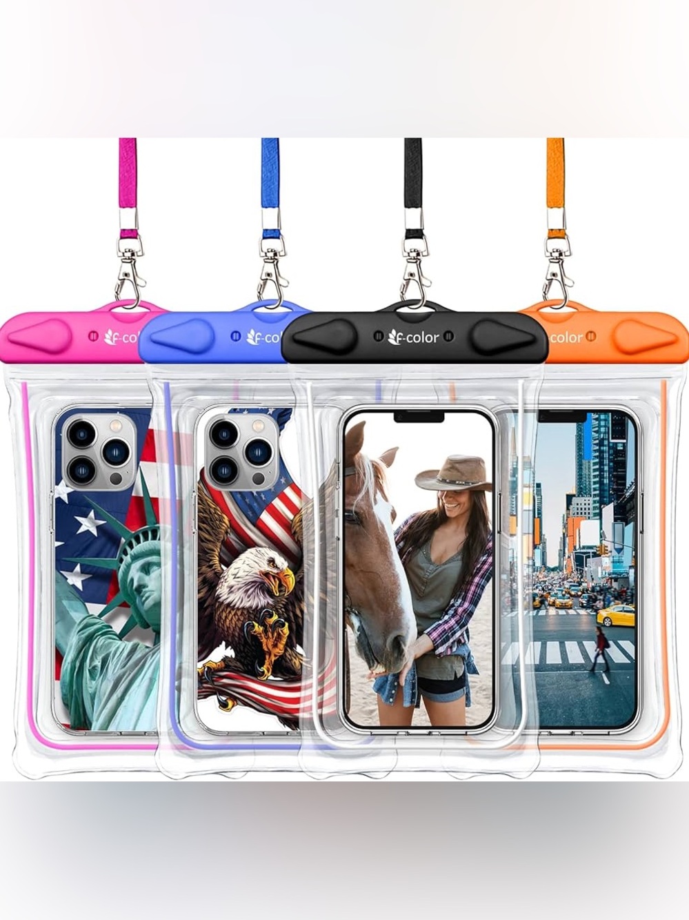 F-Color Waterproof Phone Pouch Lanyard 4 Pack